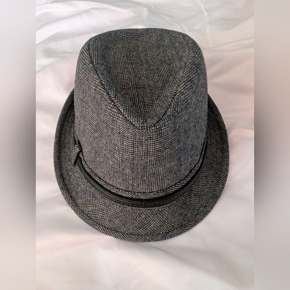 Gray Textured Fedora Hat with Black Band
